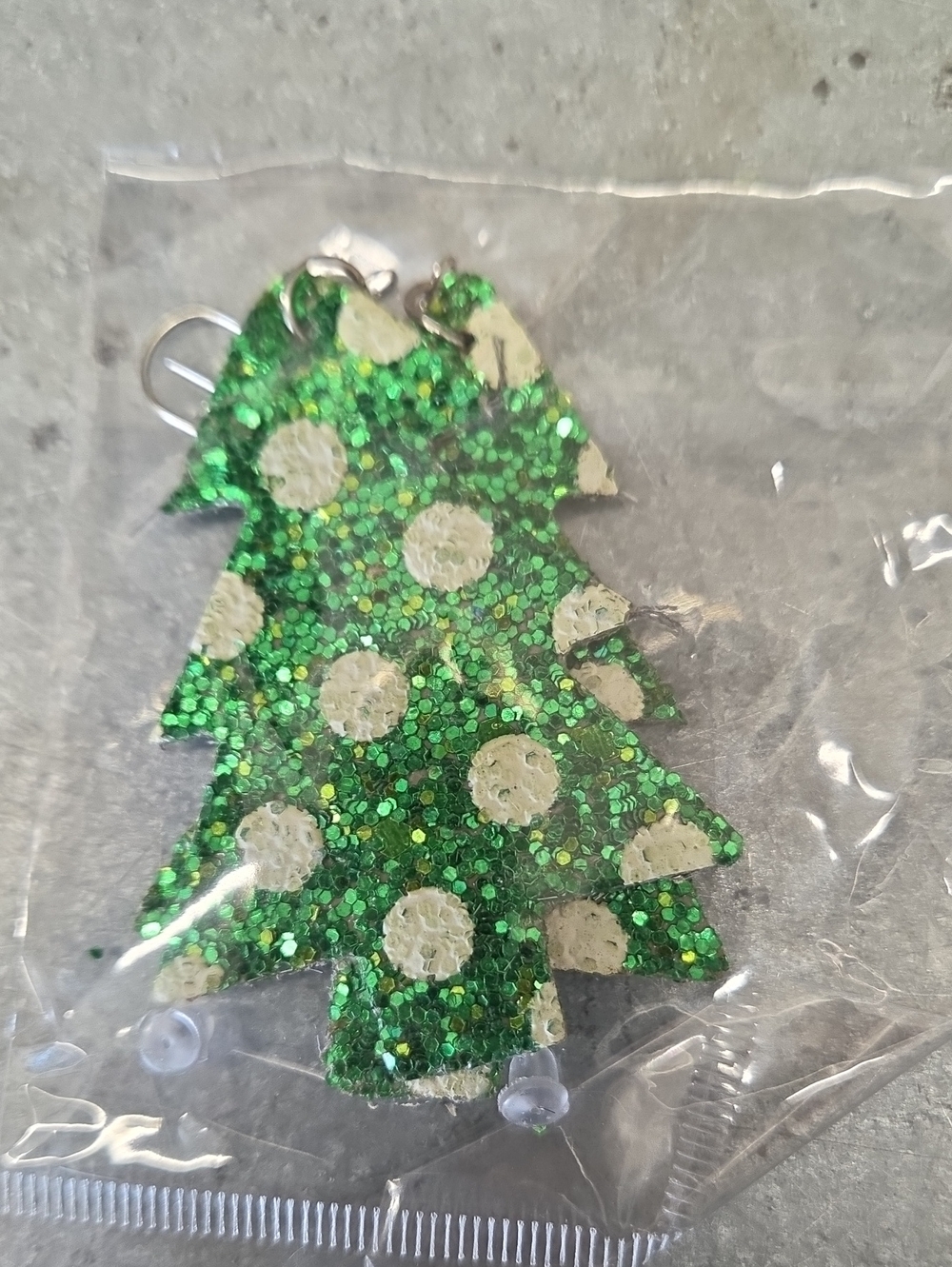 Green Glitter Polka Dot Christmas Tree Ornament French Hook
